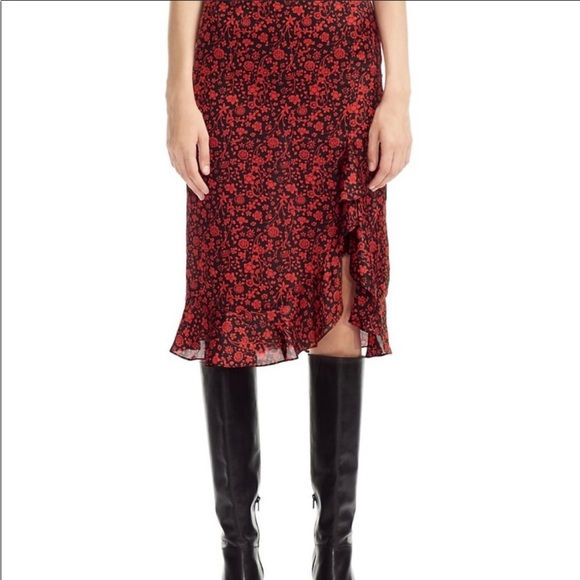 Maje satin red and black floral skirt, never worn, sz 34/00 - Picture 6 of 8
